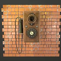 Vintage Old Fashioned Telephone With Classic Dial Mounted On Red Brick Wall