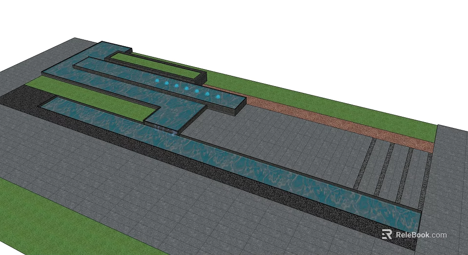 Garden Ornament Design With Paved Pathway Green Lawn Areas And Decorative Blue Accents 3d model 