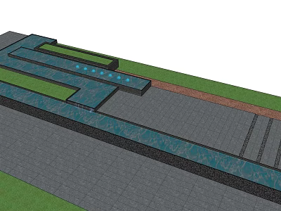 Garden Ornament Design With Paved Pathway Green Lawn Areas And Decorative Blue Accents 3d model