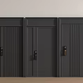 Three Modern Dark Gray Security Doors With Vertical Panel Designs And Secure Locks 3d model