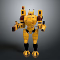 Yellow Mechanical Robot Character Standing With Weapon And Detailed Armor Design 3d model