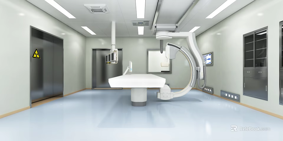 Modern Operating Room Interior With Surgical Table Medical Equipment And Surgical Lamp 3d model 