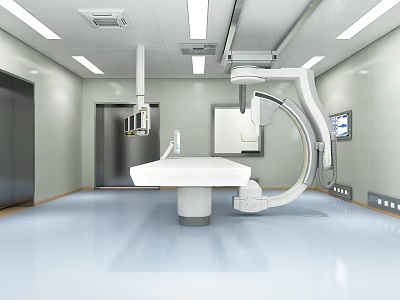 Modern Operating Room Interior With Surgical Table Medical Equipment And Surgical Lamp 3d model