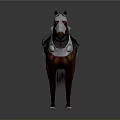 Brown Horse Wearing Medieval Armor And Saddle With Metal Details