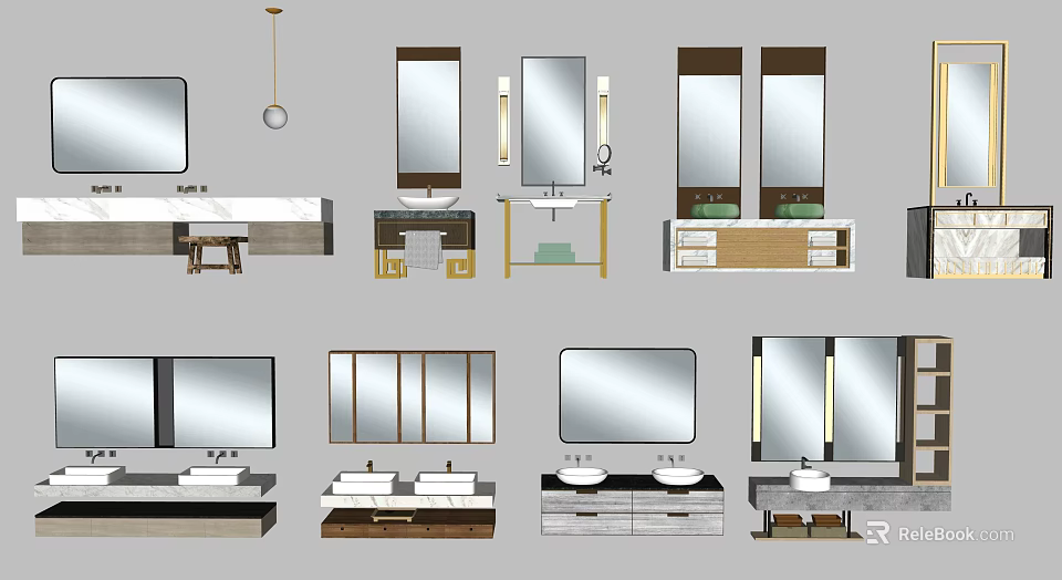 Modern Bathroom Vanities With Mirrors Double Basins And Storage Cabinets 3d model