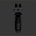 Futuristic Sci Fi Pistol With Sharp Edges Metallic Body Orange Grip And Green Gem