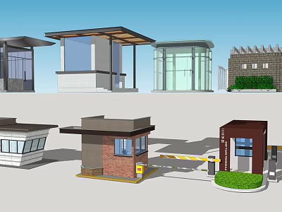 Diverse Small Architectural Structures With Modern Glass Brick Exteriors And Entrance Gate Elements 3d model