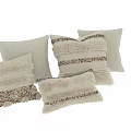 Cream Decorative Throw Pillows Featuring Striped Fringed Beaded Textured Details