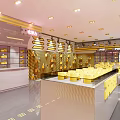 Cheese Themed Store Interior With Colorful Dots Wall Decor Display Shelves And Tables
