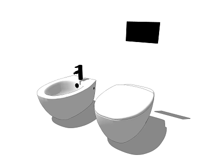 Two Modern White Bathroom Toilets With Faucet And Black Wall Panel 3d model