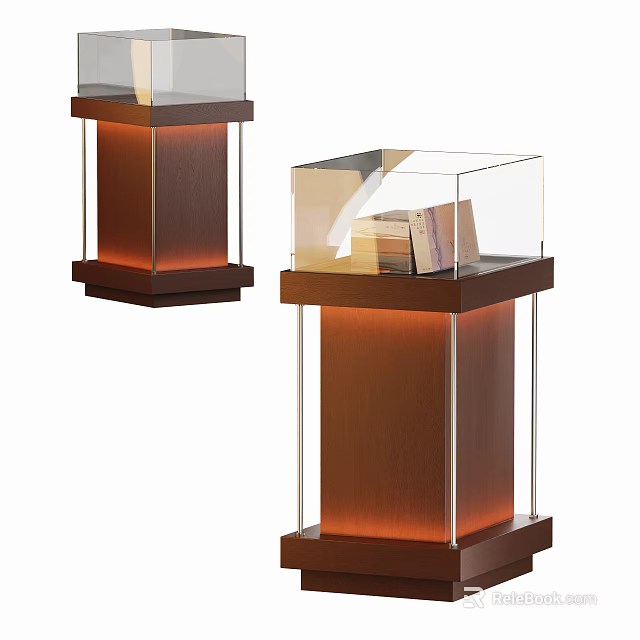 Modern Wooden Showcase Shelves With Glass Doors And Internal LED Lighting For Displaying Items 3d model 