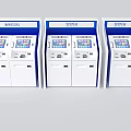 Public Facility Row Of White And Blue Self Service Kiosks With Digital Screens