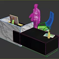 Modern Office Furniture With Marble Countertop Desk Dark Chair Green Plant And Magazine