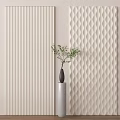 Elegant Modern Wall Panels with Striped and Wavy Texture and Gray Vase Green Plant