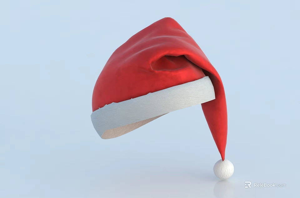 Red Santa Hat With White Brim And Soft White Pom Pom Decoration Design 3d model 