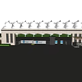 Community Service Station Exterior With Awning White Picket Fence And Signboard