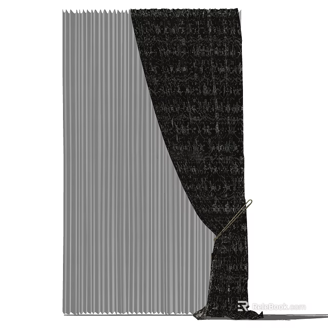 Stylish Striped Black Curtains With Tieback For Modern Home Window Decor 3d model 