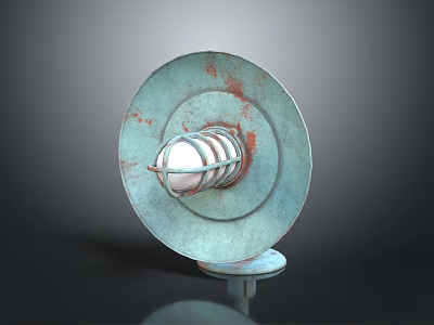 Circular Teal Metal Lighting Fixture Combination With Rust Details And White Lampshade 3d model