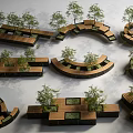 Creative Tree Planter Designs With Wooden Platforms Stone Borders And Green Trees