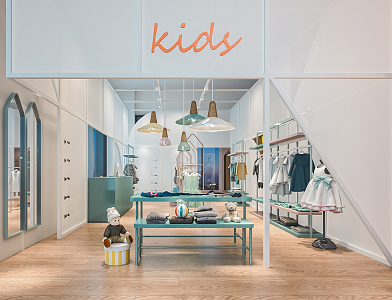 Modern Children's Clothing Store Children's Clothing Store Children's Clothing Store Door Head Clothing Shelf Nakajima Booth Cashier Shelf 3d model