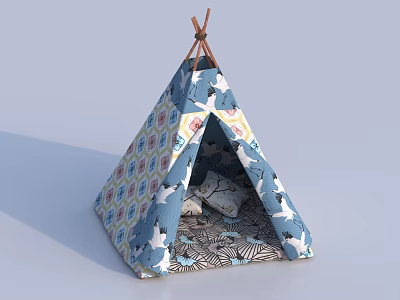 Cozy Kids Teepee Tent With Blue Animal Print And Soft Padded Interior 3d model