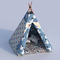 Cozy Kids Teepee Tent With Blue Animal Print And Soft Padded Interior