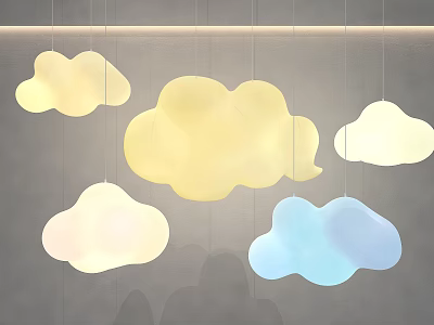 Cloud Shaped Irregular Pendant Lights Colorful Glowing Design For Indoor Room Decoration 3d model