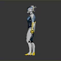 Futuristic Sci-Fi Character With Blue Silver Armor And Yellow Gloves Boots 3D Rendering