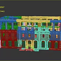 Historic Red Brick Building Scenery With Green Roof Arched Windows And Steps