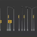 Different Types Of Street Lampposts And Traffic Lights With Reflective Bases