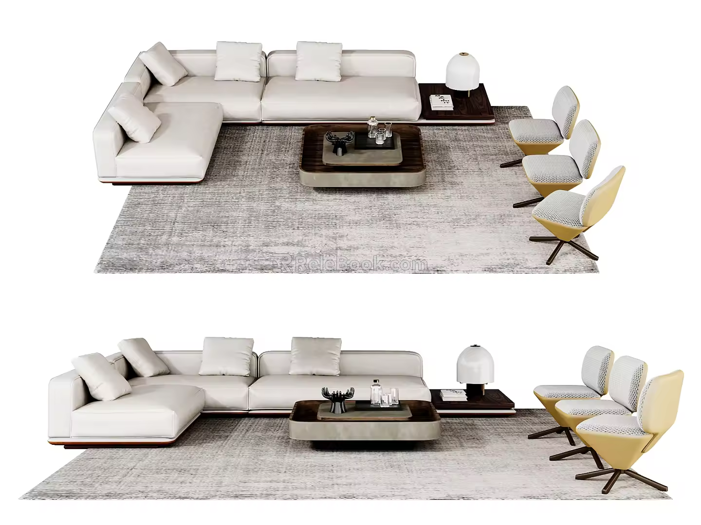 Sofa Combination Corner Sofa Coffee Table Side Table Single Chair Leather Sofa 3d model