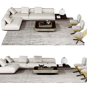 Sofa Combination Corner Sofa Coffee Table Side Table Single Chair Leather Sofa 3d model