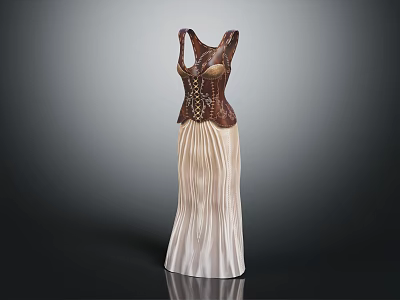 Elegant Brown Corset Top Paired With Beige Pleated Skirt Fashion Outfit 3d model