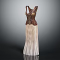Elegant Brown Corset Top Paired With Beige Pleated Skirt Fashion Outfit