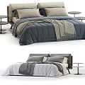 Modern Comfortable Bed Design With Gray Beige Pillows White Blue Quilt And Throw Side Tables