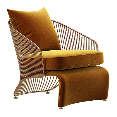 Leisure Chair With Slim Metal Frame Warm Brown Velvet Upholstery And Matching Ottoman 3d model