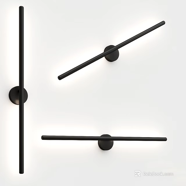 Modern Black Wall Lamp With Sleek Linear Design Mounted On White Wall 3d model