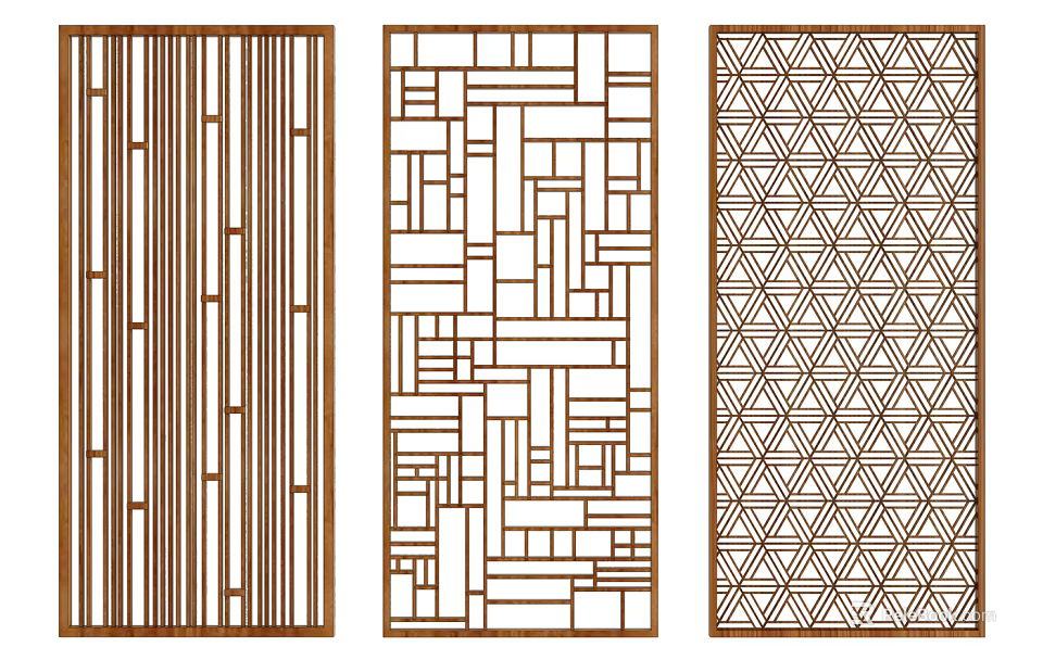 Wooden Partition With Various Geometric Patterns For Home Interior Decoration 3d model