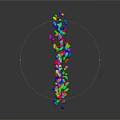 Colorful Waterdrop Shaped Particles Forming Irregular Shape On Black Background With Reflection