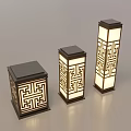 Outdoor Lights With Three Different Sizes Intricate Cutout Patterns Dark Frame and White Luminous Shade 3d model