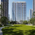 Modern High Rise Residential Building Featuring Glass Curtain Walls Green Lawn And Trees