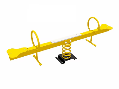 Yellow Seesaw With Spring Base And Ring Handles For Children's Playground 3d model