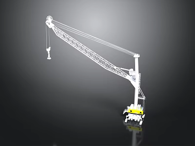 Construction Crane Equipment With White Boom Hook And Yellow Heavy Duty Base 3d model