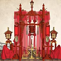 Traditional Chinese Wedding Scene With Palace Sedan Chair Red Decorations And Lanterns