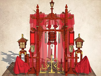 Chinese antique wedding furniture wedding room lamps 3d model