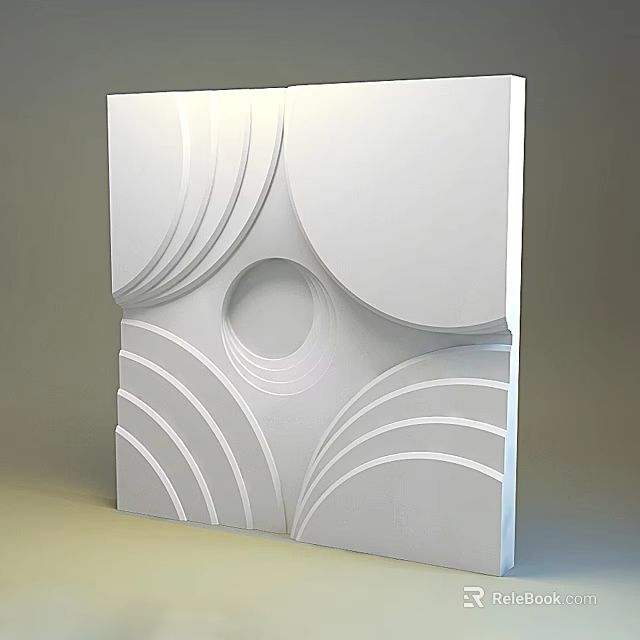 White Square 3D Sculpture with Curved Lines and Circular Patterns Design 3d model