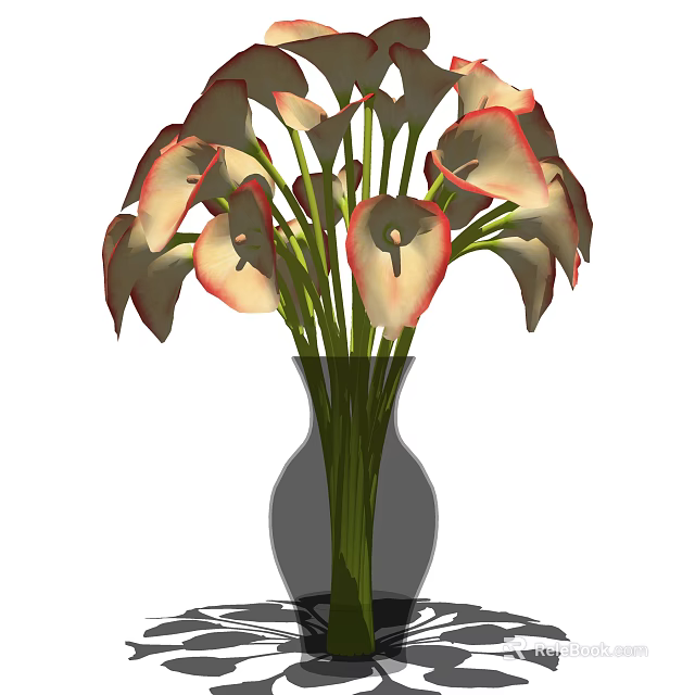 Beautiful Pink and White Calla Lily Arrangement in Glass Vase for Home Decor 3d model 
