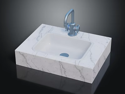 Modern Bathroom Interior With White Marble Countertop Chrome Faucet And Undermount Sink 3d model