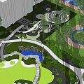 Urban Park Landscape Design With Curved Pathways Green Lawns And Flower Beds