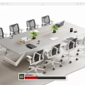 Modern Rectangular Conference Table With Ergonomic Office Chairs Green Plants Notebooks And Gray Carpet 3d model